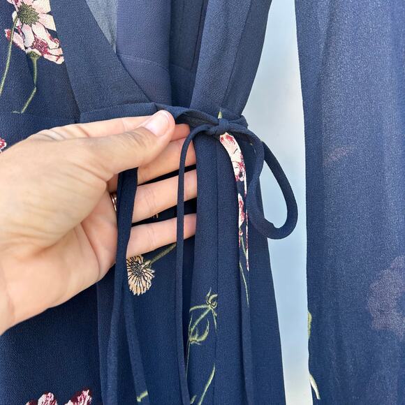 Reformation Long Sleeve Wrap Mini Dress Dark Black Floral Small Fall V-Neck - Picture 8 of 10